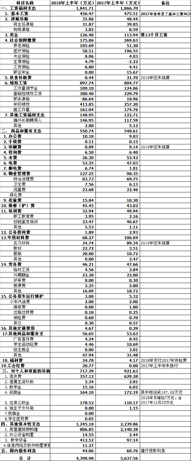 2018年上半年事業(yè)支出明細(xì)表